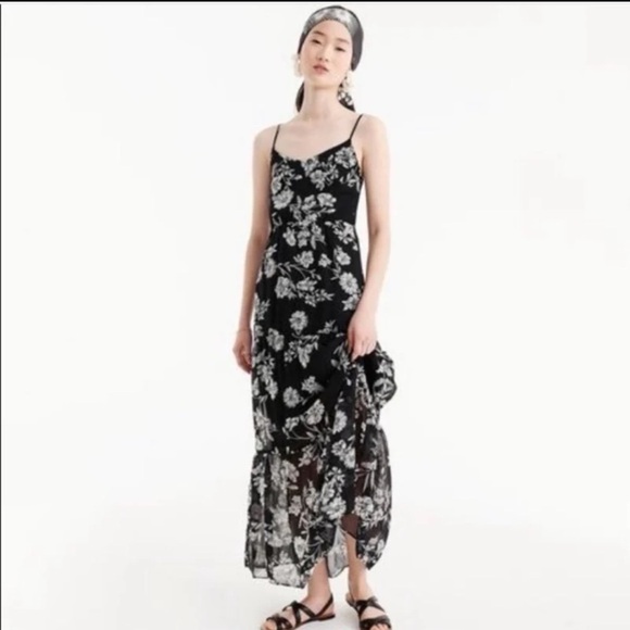 J.Crew Mercantile Tiered Floral Maxi Dress Black/White Floral Size 10 - Picture 3 of 12